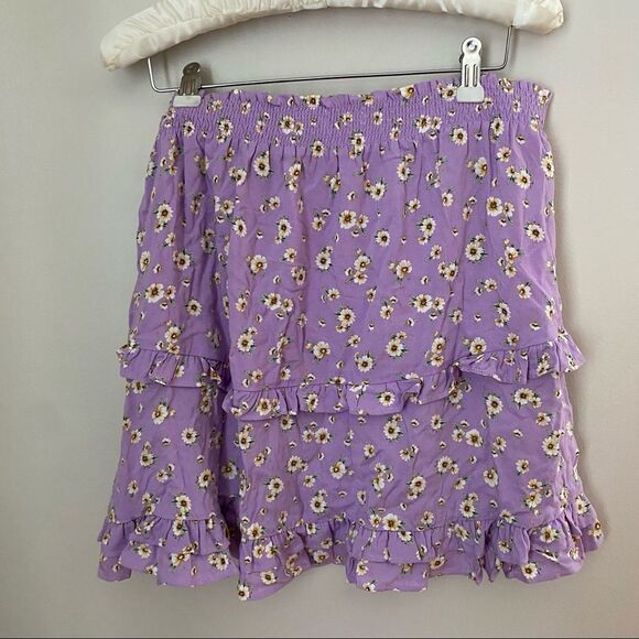 Abound Skirt Mini Purple Floral Ruffle Stretch Smocked Waist Josie - Picture 5 of 8